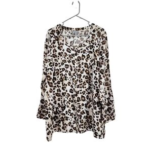 JM Collection Women's 100% Linen Animal Print Button Front Top - 16W